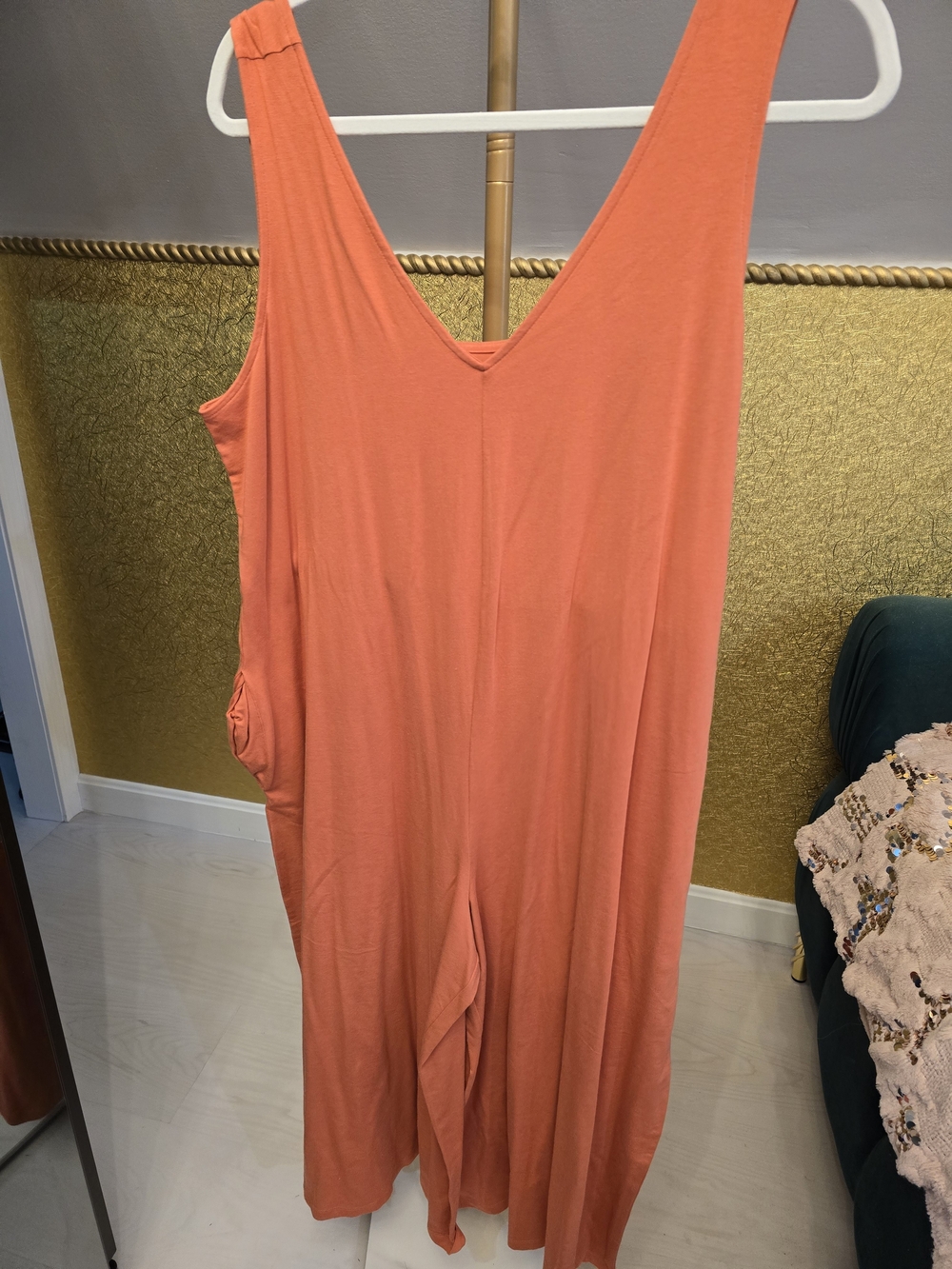 AnyBody Sleeveless V-Neck One-Piece Jumpsuit in Coral Orange